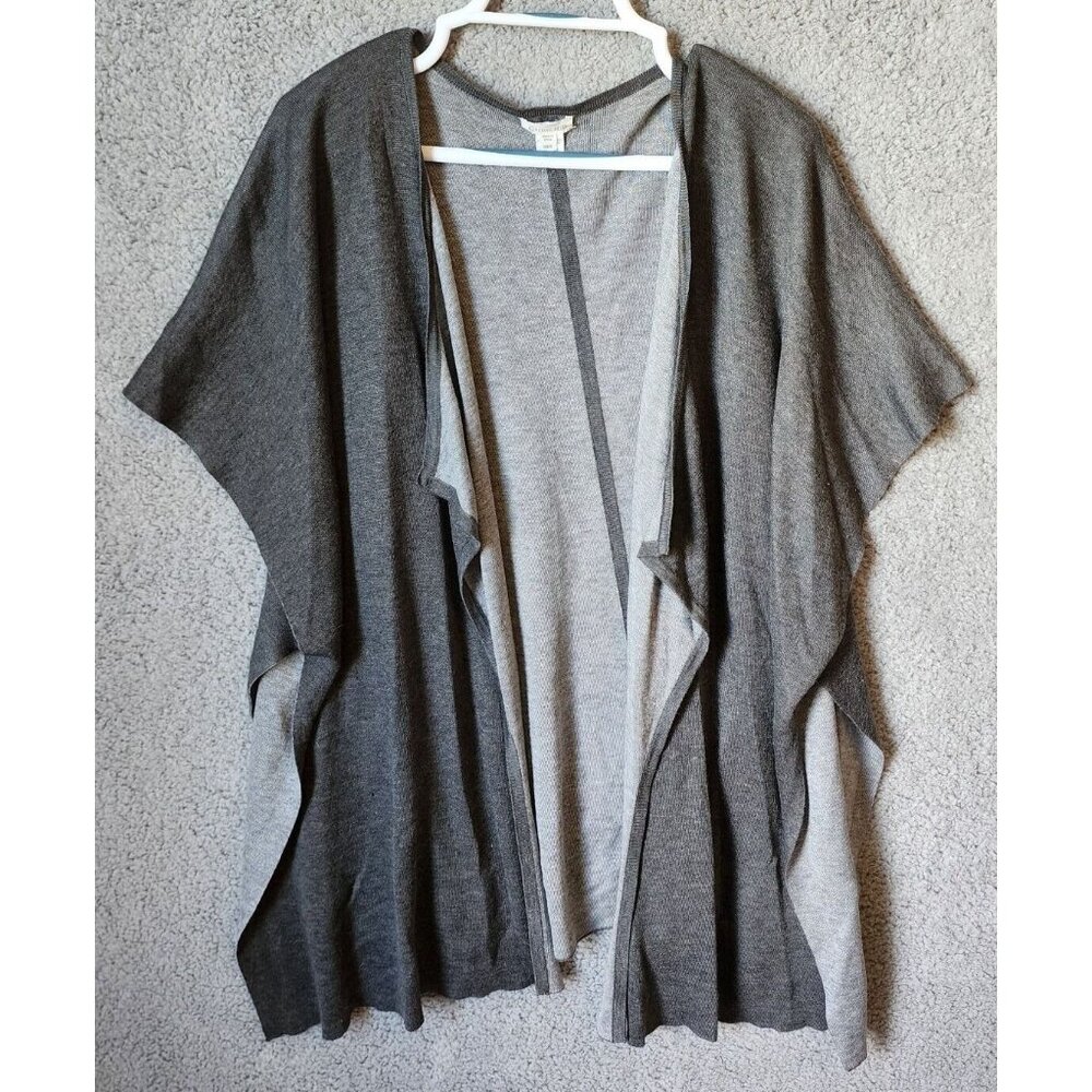 Garnet Hill Women’s Open Front Poncho Shawl Sweater Merino Wool Blend Gray XS/S